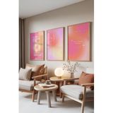 Zestia Ahşap Çerçeveli 3’lü Tablo Seti Pastel Tipografi – Pembe Tonlar Salon Dekoru Set 30108, 15 x 21