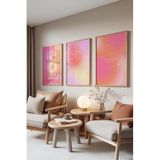 Zestia Ahşap Çerçeveli 3’lü Tablo Seti, Pastel Tipografi – Pembe Tonlar, Salon Dekoru Set No: 30108 10 x 15