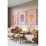 Zestia Ahşap Çerçeveli 3’lü Tablo Seti Pembe Enerji – Modern Pop Art Genç Odası Set 30129, 10 x 15