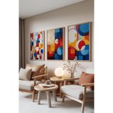 Zestia Ahşap Çerçeveli 3’lü Tablo Seti Renkli Daireler ve Soyut Bloklar Modern Ev Set 30017, 10 x 15
