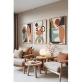 Zestia Ahşap Çerçeveli 3’lü Tablo Seti Renkli Geometrik Figürler Salon Set 30058, 21 x 30