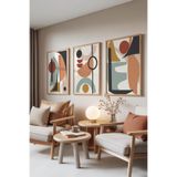 Zestia Ahşap Çerçeveli 3’lü Tablo Seti Renkli Geometrik Figürler Salon Set 30058, 50 x 70
