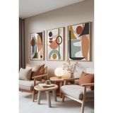 Zestia Ahşap Çerçeveli 3’lü Tablo Seti, Renkli Geometrik Figürler, Salon Set No: 30058 50 x 70