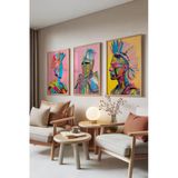 Zestia Ahşap Çerçeveli 3’lü Tablo Seti Renkli Savaşçılar – Modern Ekspresyon Salon Set 30128, 30 x 40