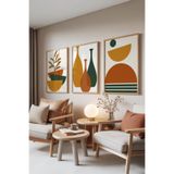 Zestia Ahşap Çerçeveli 3’lü Tablo Seti Retro Vases – Minimal Formlar Salon Set 30093, 70 x 100