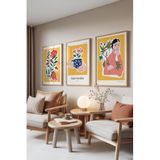 Zestia Ahşap Çerçeveli 3’lü Tablo Seti Sarı Botanik & İllüstrasyon – Modern Salon Set 30145, 15 x 21