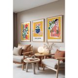 Zestia Ahşap Çerçeveli 3’lü Tablo Seti Sarı Botanik & İllüstrasyon – Modern Salon Set 30145, 30 x 40