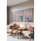 Zestia Ahşap Çerçeveli 3’lü Tablo Seti Sea Dreams – Sahil ve Yelkenli Salon Set 30104, 30 x 40