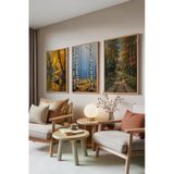 Zestia Ahşap Çerçeveli 3’lü Tablo Seti Sonbahar Manzara Resimleri – Orman ve Göl Salon Set 30038, 50 x 70