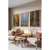 Zestia Ahşap Çerçeveli 3’lü Tablo Seti, Sonbahar Manzara Resimleri – Orman ve Göl, Salon Set No: 30038 10 x 15