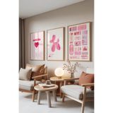 Zestia Ahşap Çerçeveli 3’lü Tablo Seti Sweet Like – Pembe Balon Serisi Genç Odası Set 30071, 21 x 30