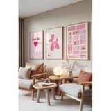 Zestia Ahşap Çerçeveli 3’lü Tablo Seti, Sweet Like – Pembe Balon Serisi, Genç Odası Set No: 30071 21 x 30