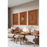 Zestia Ahşap Çerçeveli 3’lü Tablo Seti Terracotta Geometry – Sıcak Minimal Salon Set 30091, 10 x 15