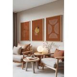 Zestia Ahşap Çerçeveli 3’lü Tablo Seti Terracotta Geometry – Sıcak Minimal Salon Set 30091, 15 x 21