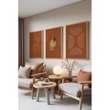 Zestia Ahşap Çerçeveli 3’lü Tablo Seti Terracotta Geometry – Sıcak Minimal Salon Set 30091, 30 x 40