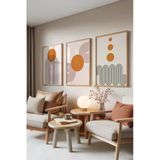Zestia Ahşap Çerçeveli 3’lü Tablo Seti Turuncu Güneş ve Desenler – Modern Stil Salon Set 30010, 50 x 70