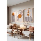Zestia Ahşap Çerçeveli 3’lü Tablo Seti, Turuncu Güneş ve Desenler – Modern Stil, Salon Set No: 30010 15 x 21