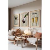 Zestia Ahşap Çerçeveli 3’lü Tablo Seti Vintage Mixology – Retro Bar Çizimleri Mutfak Set 30126, 70 x 100