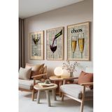 Zestia Ahşap Çerçeveli 3’lü Tablo Seti Vintage Mixology – Retro Bar Çizimleri Mutfak Set 30126, 70 x 100