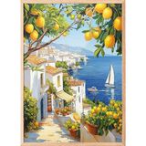 Zestia Ahşap Çerçeveli Duvar Tablosu Akdeniz Sahili Limon Ağacı ve Deniz Manzarası Salon Dekoru - 30 x 40