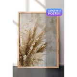 Zestia Ahşap Çerçeveli Duvar Tablosu Bej Pampas Otu ve Okaliptüs Nötr Boho Kompozisyon Salon Dekoru, 21 x 30