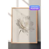 Zestia Ahşap Çerçeveli Duvar Tablosu Beyaz Lotus Sessizliği Nötr Minimal Çiçek Yatak Odası Dekoru, 70 x 100