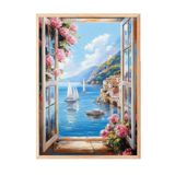 Zestia Ahşap Çerçeveli Duvar Tablosu Deniz ve Yelkenli Manzarası Salon Dekoru, 13 x 18