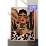 Zestia Ahşap Çerçeveli Duvar Tablosu Etnik Kıyafetli Kadın Figürü Modern İllüstrasyon Salon Dekoru, 15 x 21