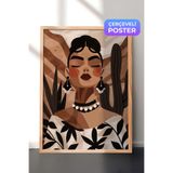 Zestia Ahşap Çerçeveli Duvar Tablosu Etnik Kıyafetli Kadın Figürü Modern İllüstrasyon Salon Dekoru, 21 x 30