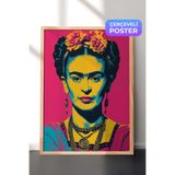 Zestia Ahşap Çerçeveli Duvar Tablosu Frida Kahlo Pop Art Renkli Portre Yorumu Salon Dekoru, 21 x 30