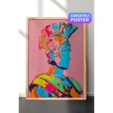 Zestia Ahşap Çerçeveli Duvar Tablosu Fütüristik Renkli Savaşçı Kafası Pop Art Salon Dekoru, 50 x 70