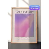 Zestia Ahşap Çerçeveli Duvar Tablosu I Am A Priority Yazılı Modern Tipografi Yatak Odası Dekoru, 70 x 100