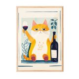 Zestia Ahşap Çerçeveli Duvar Tablosu Keyifli Kedi Mutfak Dekoru, 30 x 40