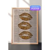 Zestia Ahşap Çerçeveli Duvar Tablosu Leopar Desenli Dudaklar Pop Art Genç Odası Dekoru, 70 x 100