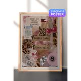 Zestia Ahşap Çerçeveli Duvar Tablosu Leopar Desenli Pembe Estetik İllüstrasyon Genç Odası Dekoru, 70 x 100