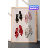 Zestia Ahşap Çerçeveli Duvar Tablosu Leopar Pembe Kırmızı ve Simli Moda Sanatı Salon Dekoru, 15 x 21