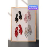 Zestia Ahşap Çerçeveli Duvar Tablosu Leopar Pembe Kırmızı ve Simli Moda Sanatı Salon Dekoru, 70 x 100