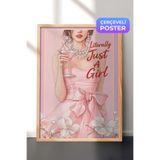 Zestia Ahşap Çerçeveli Duvar Tablosu Literally Just A Girl Pembe Elbiseli Kokteyl Kız Genç Odası Dekoru, 10 x 15