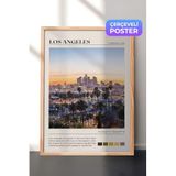 Zestia Ahşap Çerçeveli Duvar Tablosu Los Angeles Gün Batımı Şehir Manzarası Salon Dekoru, 21 x 30