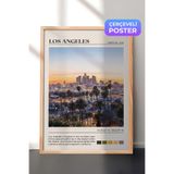 Zestia Ahşap Çerçeveli Duvar Tablosu Los Angeles Gün Batımı Şehir Manzarası Salon Dekoru, 70 x 100