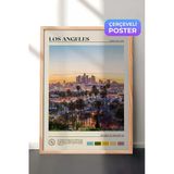 Zestia Ahşap Çerçeveli Duvar Tablosu Los Angeles Skyline Şehir Manzarası Salon Dekoru, 30 x 40
