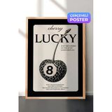 Zestia Ahşap Çerçeveli Duvar Tablosu Lucky Kiraz Leopar Desen Retro Salon Dekoru, 13 x 18