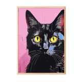 Zestia Ahşap Çerçeveli Duvar Tablosu Modern Pop Art Siyah Kedi Salon Dekoru, 13 x 18