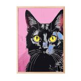 Zestia Ahşap Çerçeveli Duvar Tablosu Modern Pop Art Siyah Kedi Salon Dekoru, 50 x 70