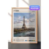 Zestia Ahşap Çerçeveli Duvar Tablosu Paris Eyfel Kulesi Seine Nehri Şehir Manzarası Salon Dekoru, 13 x 18
