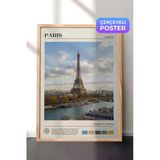 Zestia Ahşap Çerçeveli Duvar Tablosu Paris Eyfel Kulesi Seine Nehri Şehir Manzarası Salon Dekoru, 70 x 100