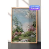 Zestia Ahşap Çerçeveli Duvar Tablosu Pastel Tonlarda Bahar Bahçesi Çiçekli Doğa Manzarası Salon Dekoru, 50 x 70