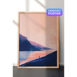 Zestia Ahşap Çerçeveli Duvar Tablosu Pastel Tonlarda Kıyı Yolu ve Deniz Manzarası Salon Dekoru, 21 x 30
