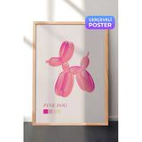 Zestia Ahşap Çerçeveli Duvar Tablosu Pembe Balon Köpek Figürü Modern Pop Art İllüstrasyonu Salon Dekoru, 70 x 100