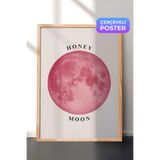 Zestia Ahşap Çerçeveli Duvar Tablosu Pembe Dolunay Honey Moon Minimal Gökyüzü Yatak Odası Dekoru, 70 x 100